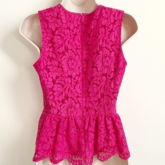 J. Crew Peplum Barbie Pink Lace Scoop Neck Sleeveless Blouse Tank Size 2 Stretch - Picture 2 of 10
